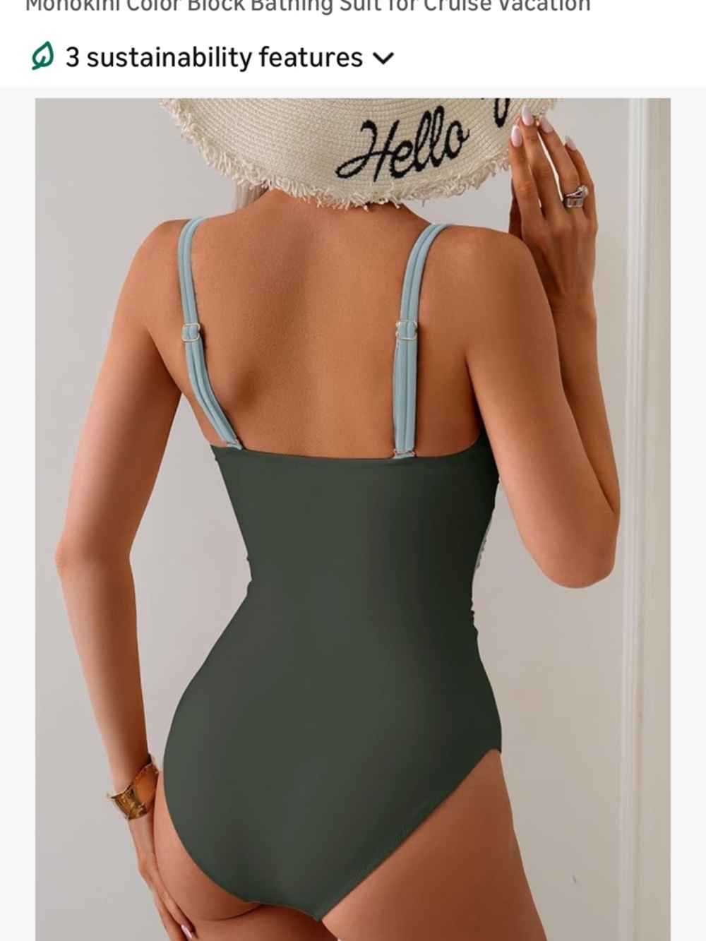 Women One-Piece Swimsuit in Light Blue, Sage, and Olive with Gold Accents NWOT - Picture 2 of 3